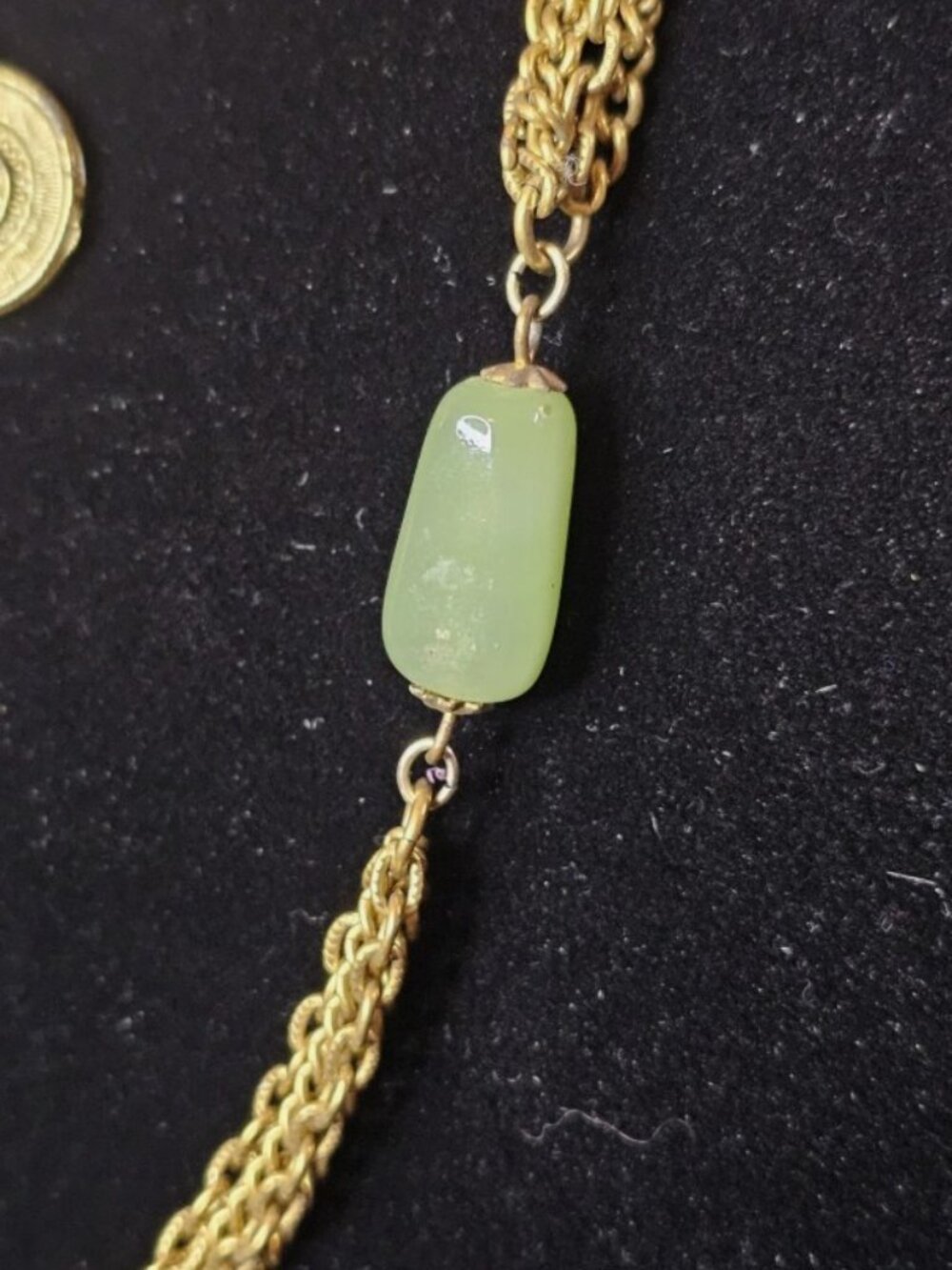 Goldette 60's Vintage Multi Strand Chinese Jade Color Stones Medallion Necklace - Picture 3 of 5